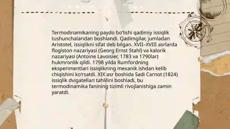 Termodinamika,modda tuzilishi haqidagi nazariyalarning yuzaga kelish tarixi 3
