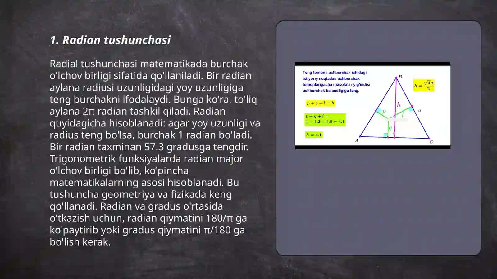 Burchakning radian o’lchovi 3
