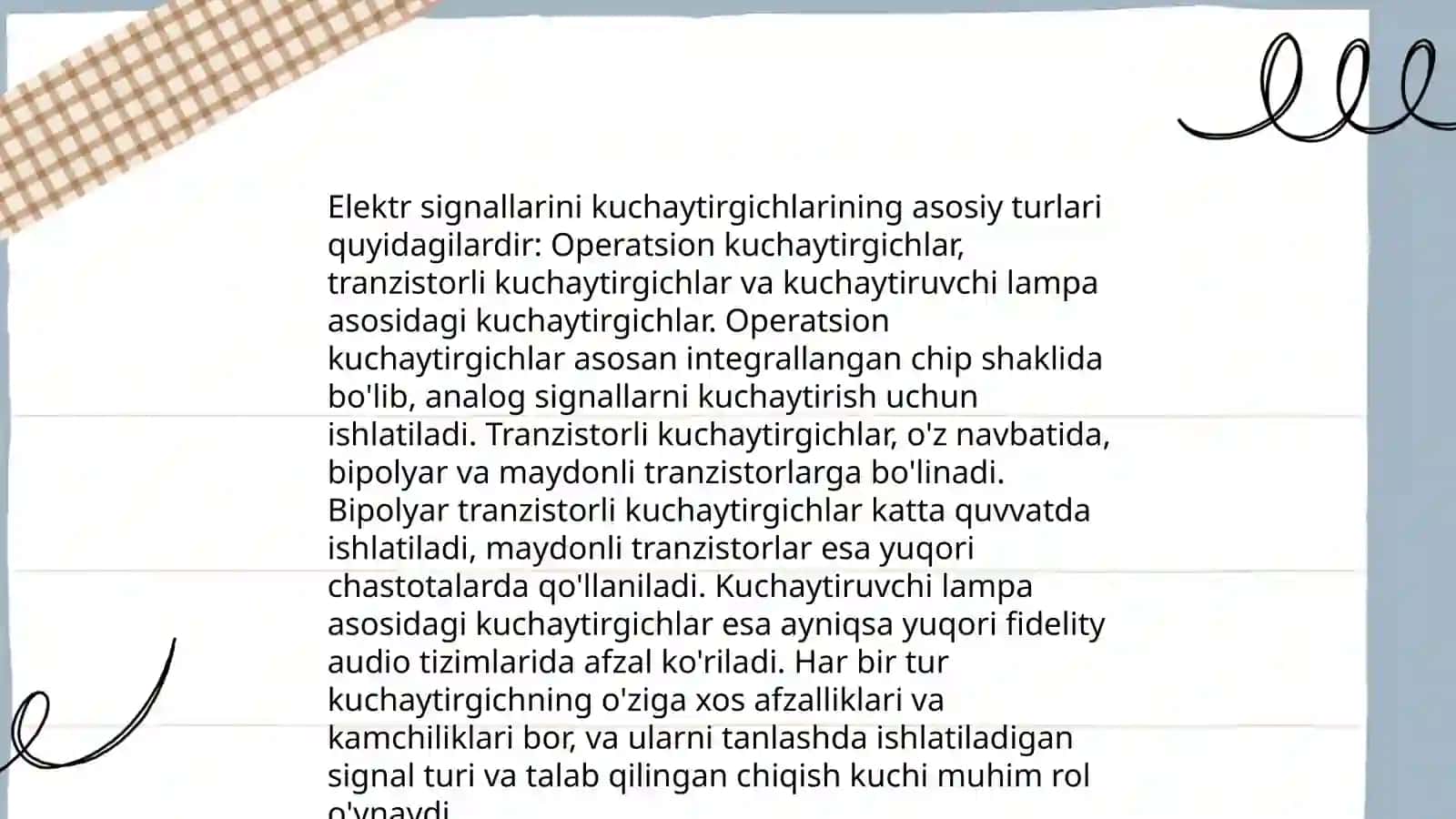 Elektr signallarini kuchaytirgichlari va ular haqida umumiy ma’lumotlar 3
