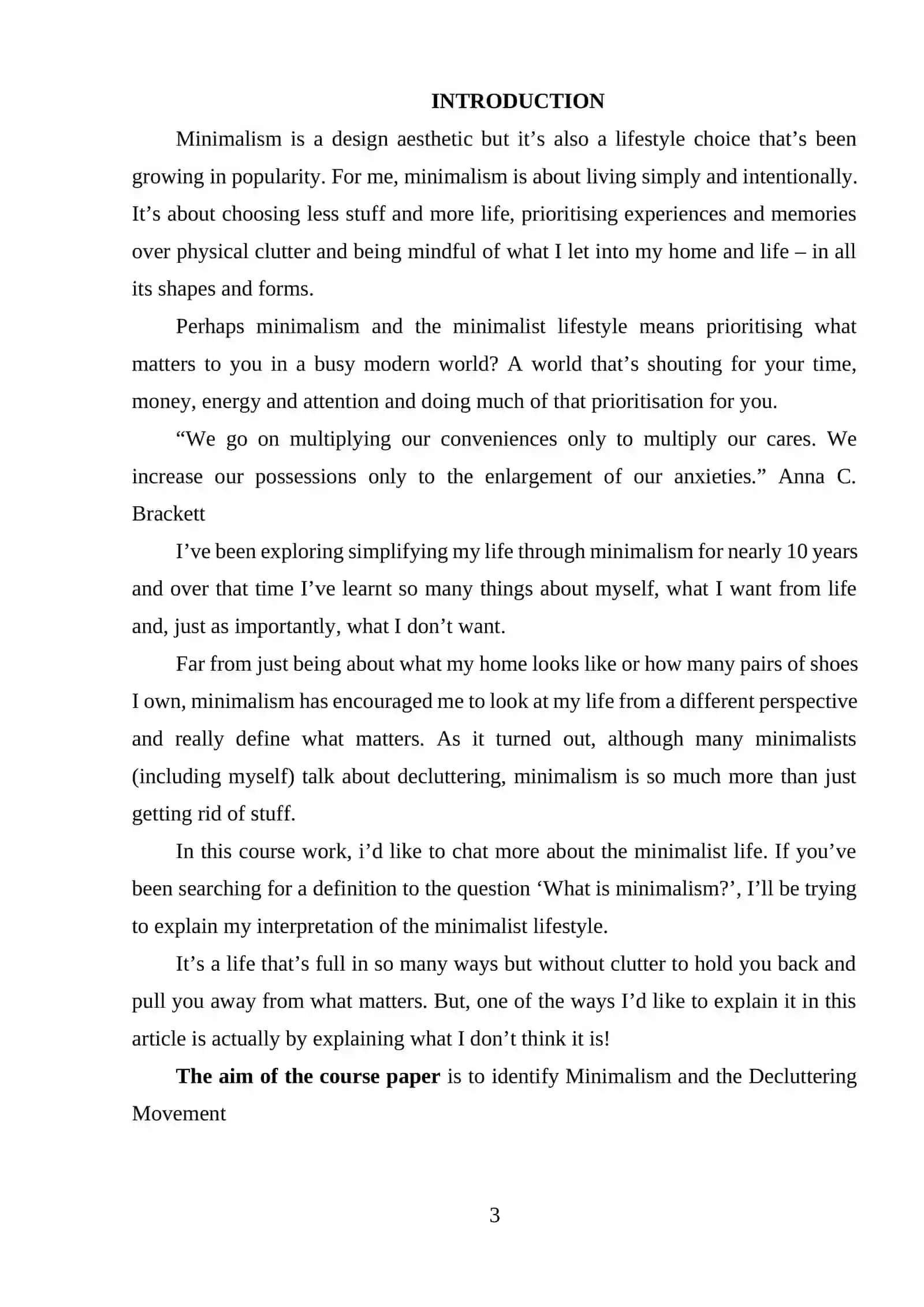 Course paper on Minimalism and the Decluttering Movement 3