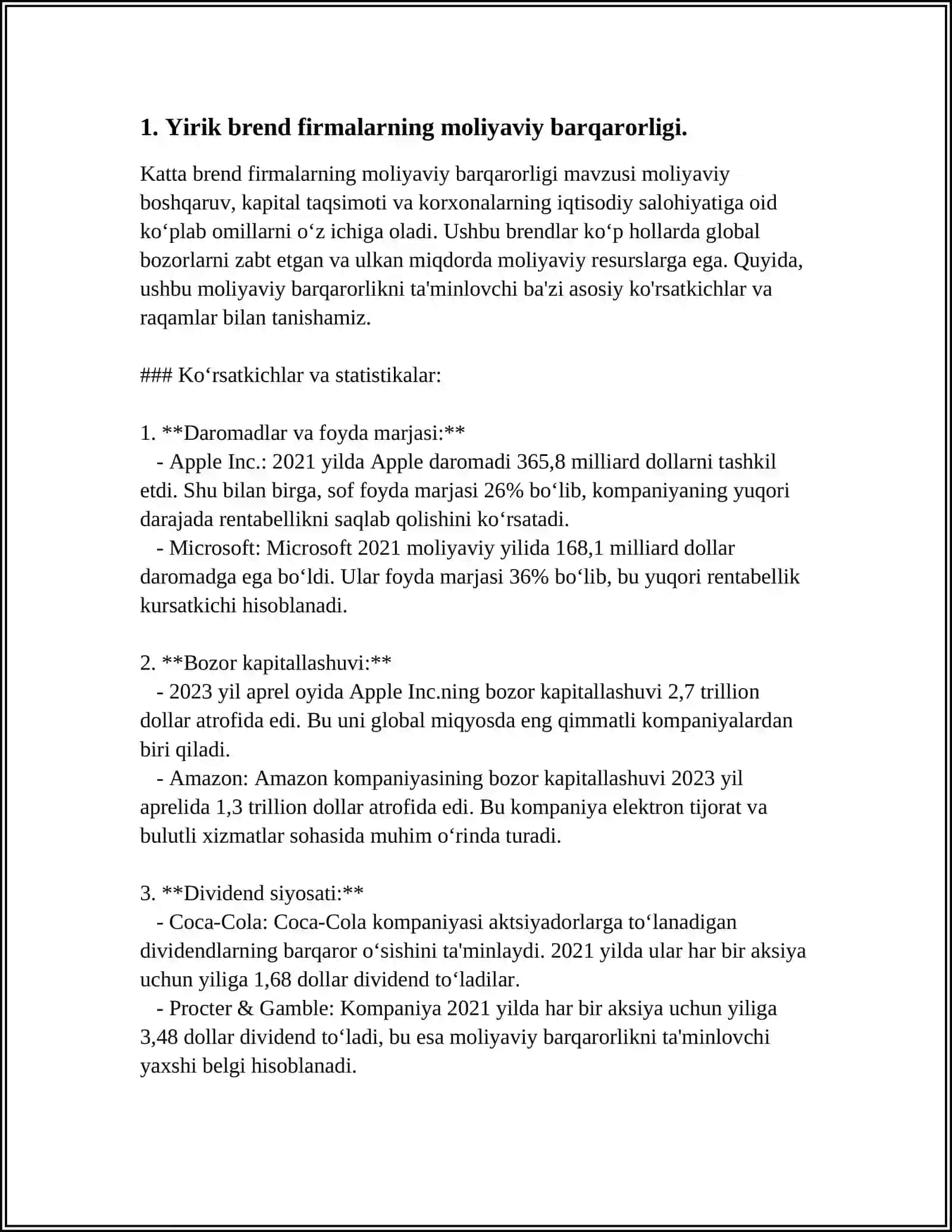 BREND FIRMALARNING MOLIYAVIY RIVOJLANISHI 3