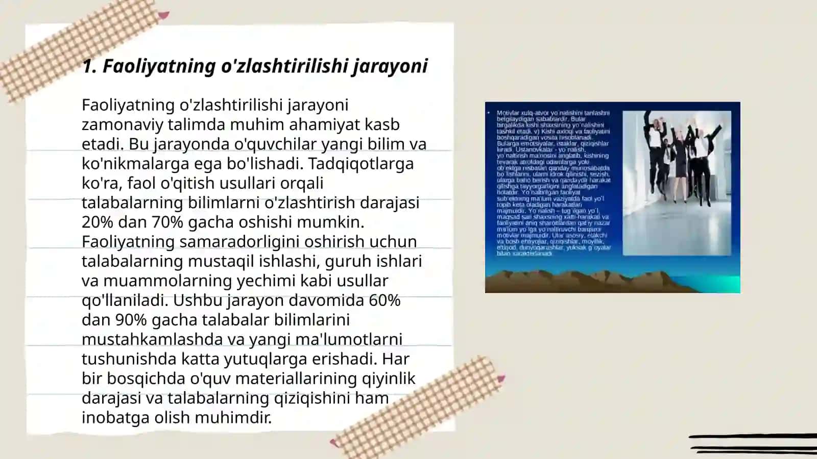 Faoliyatning òzlashtirilishi malalakalarni egallash;Motiv va motivatsiya 3