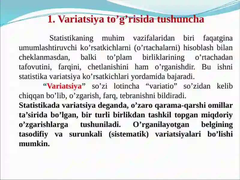STATISTIKA FANIDAN STATISTIKADA VARIATSIYANI BAHOLASH USULLARI VA DISPERSION TAHLIL ASOSLARI 3