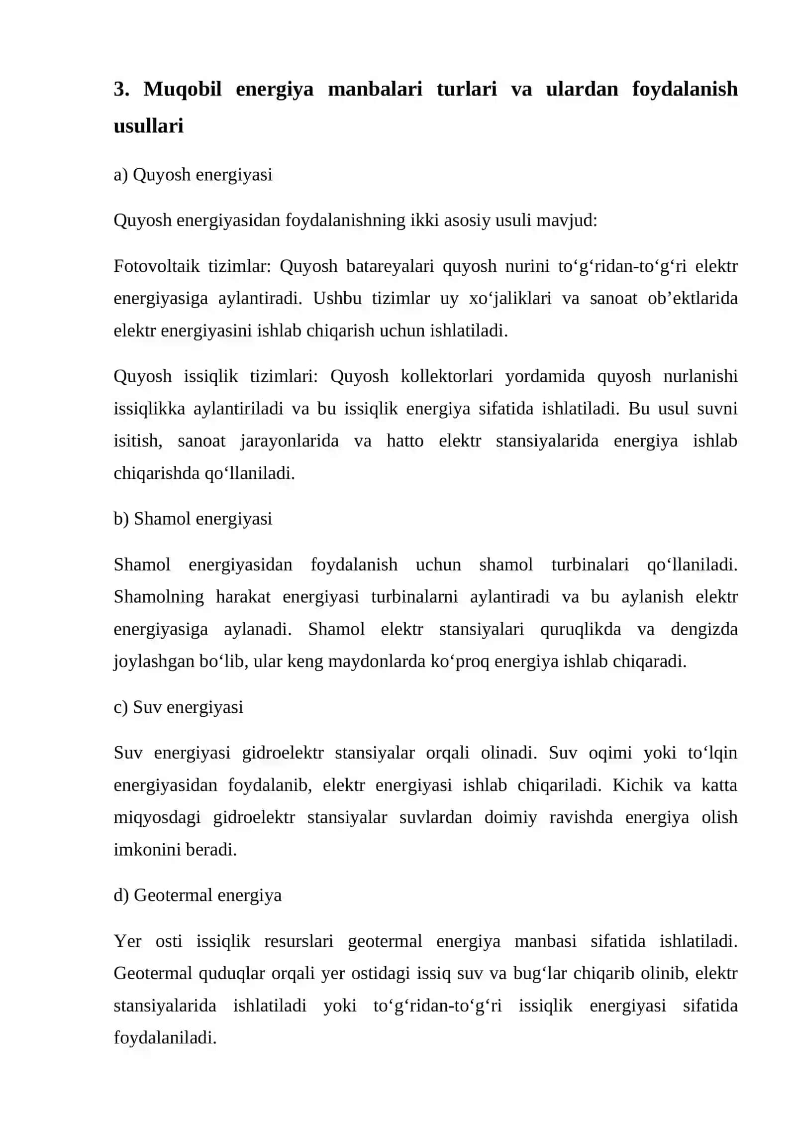 Muqobil energiya manbalaridan samarali foydalanish 3