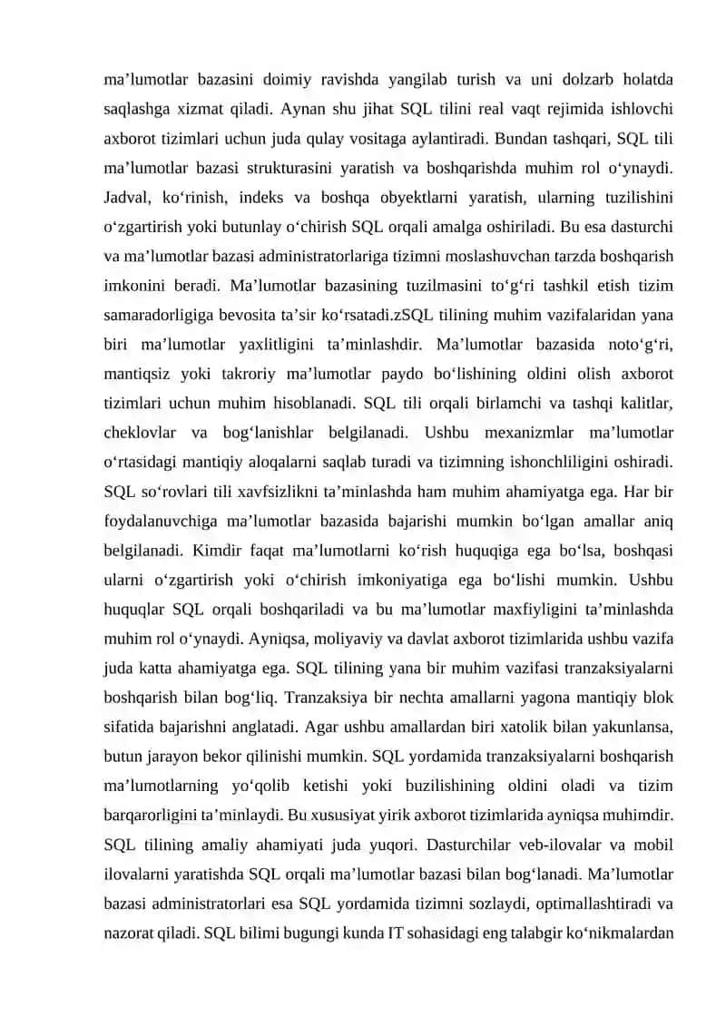 SQL SO‘ROVLARI TILI VA STRUKTURASI 3