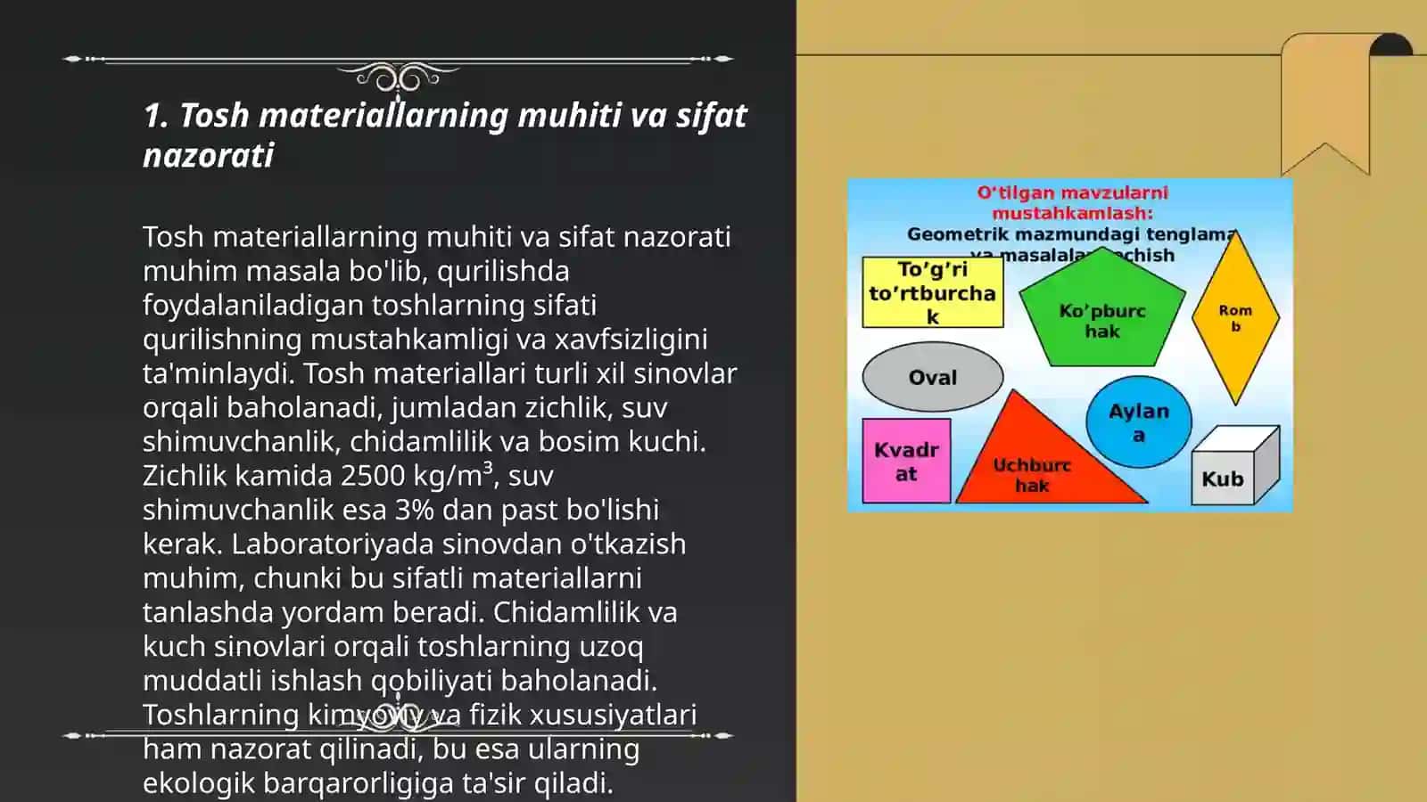 Tosh materiallarni meyyoriy hujjatlar javob berishni taxlil qilish 3