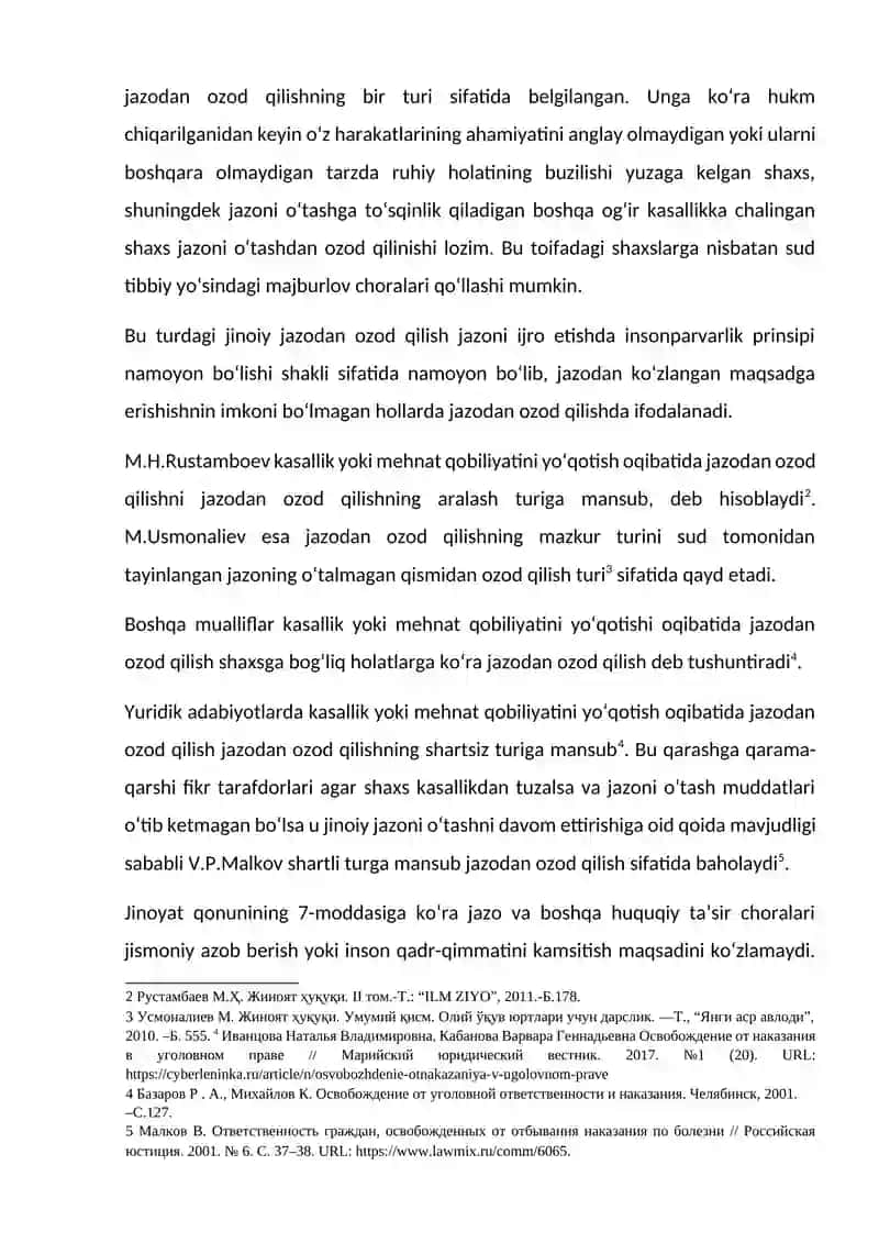 Kasallik va Mehnat Qobiliyatini Yo'qotish Oqibatida Jazodan Ozod Qilish 3