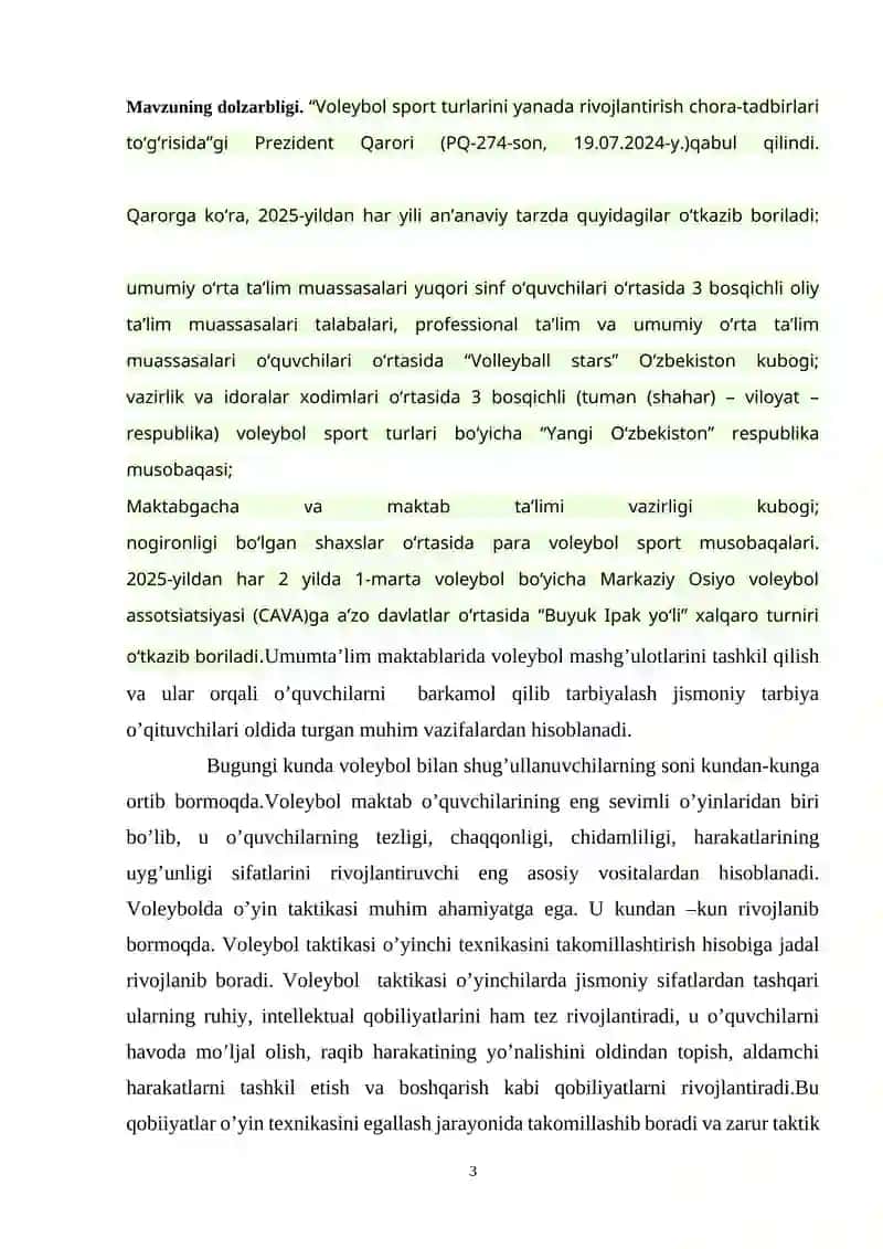 Voleybol o’yin texnika va taktikasi 3