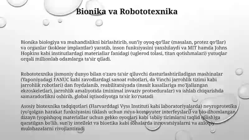 Bionika asoslari va uni inson hayotidagi oʻrni 3