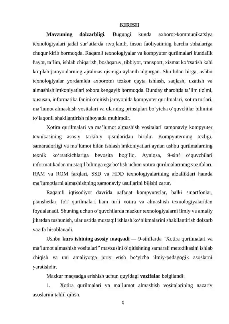Xotira qurilmalari va ma’lumot almashish vositalari o‘qitish metodikasi 3