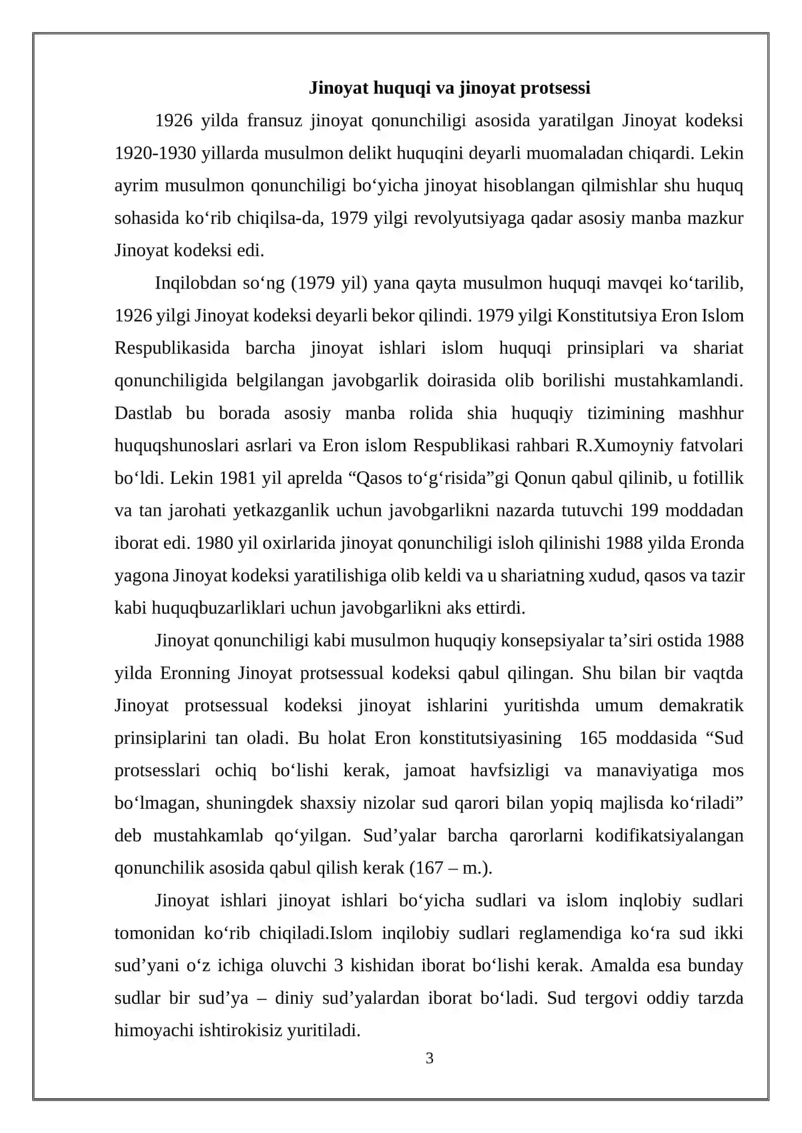 Kurs ishi "Jinoyat Huquqi va Jinoyat Protsessi" 3
