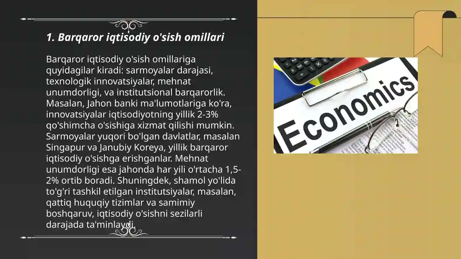 Barqaror iqtisodiy o'sish omillari 3