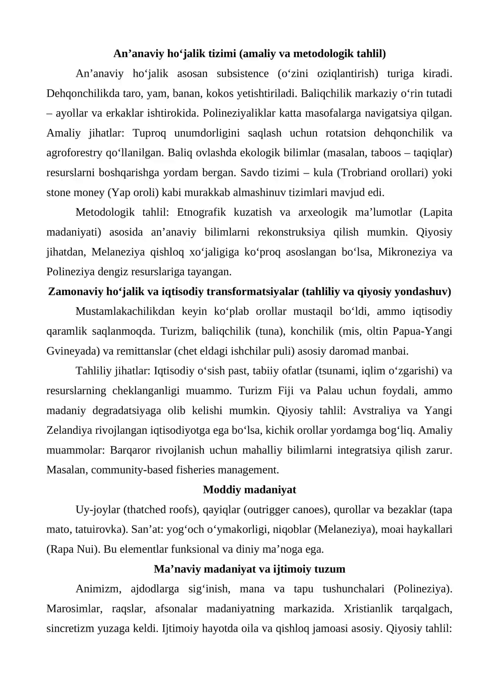 Okeaniya xalqlari hoʻjaligi va madaniyati maqola 3