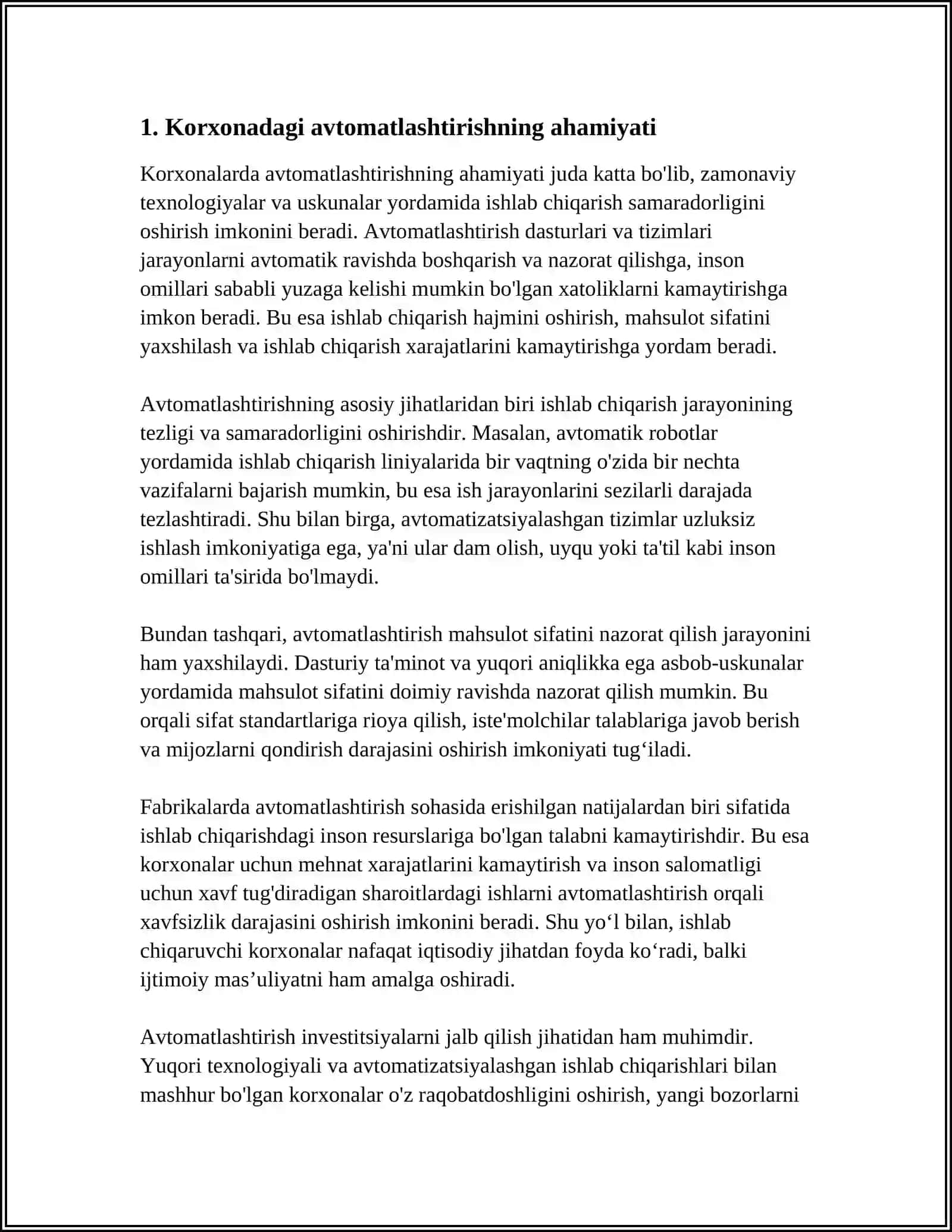 KORXONADAGI AVTOMATLASHTIRISH IMKONIYATLARI VA MAVJUD AVTOMATLASHTIRILGAN JARAYONLAR TAVSIFI 3