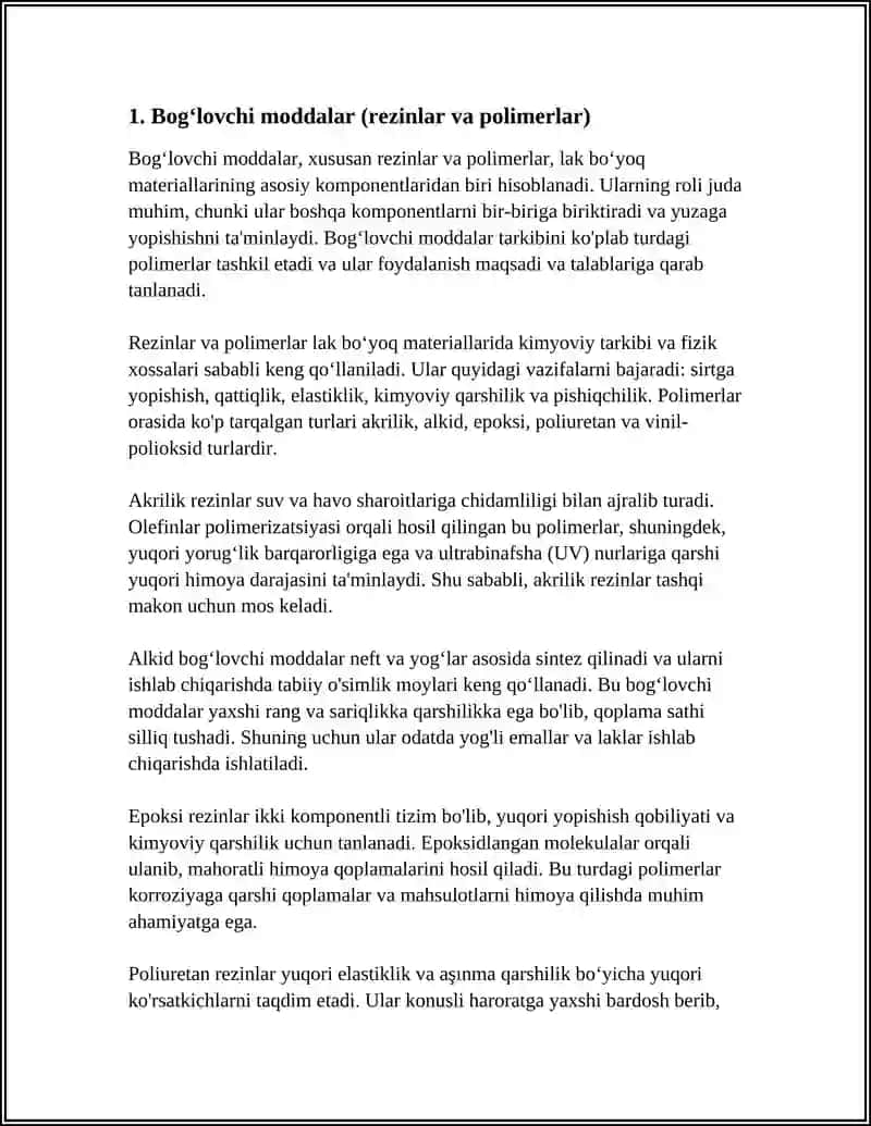 LAK BOʻYOQ MATERIALLARINING KOMPONENTLARI 3