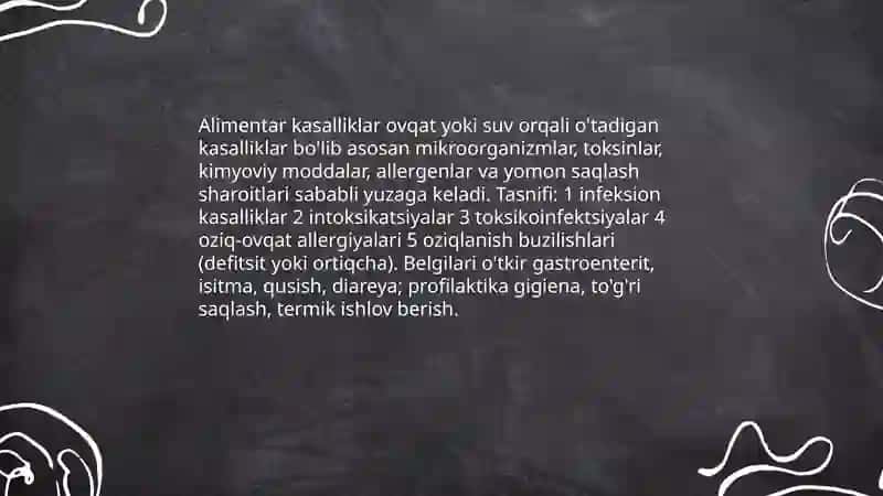 Alimentar kasalliklar.Ovqatdan zaharlanish turlari va ularning profilaktikasi 3
