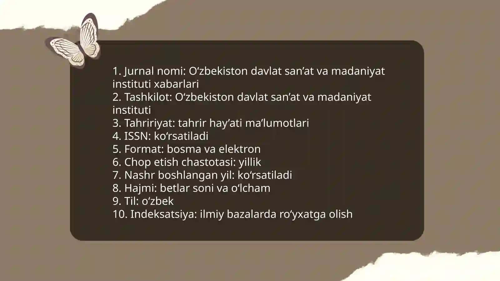 O‘zbekiston davlat san’at va madaniyat instituti xabarlari” jurnali bibliografiyasi 3