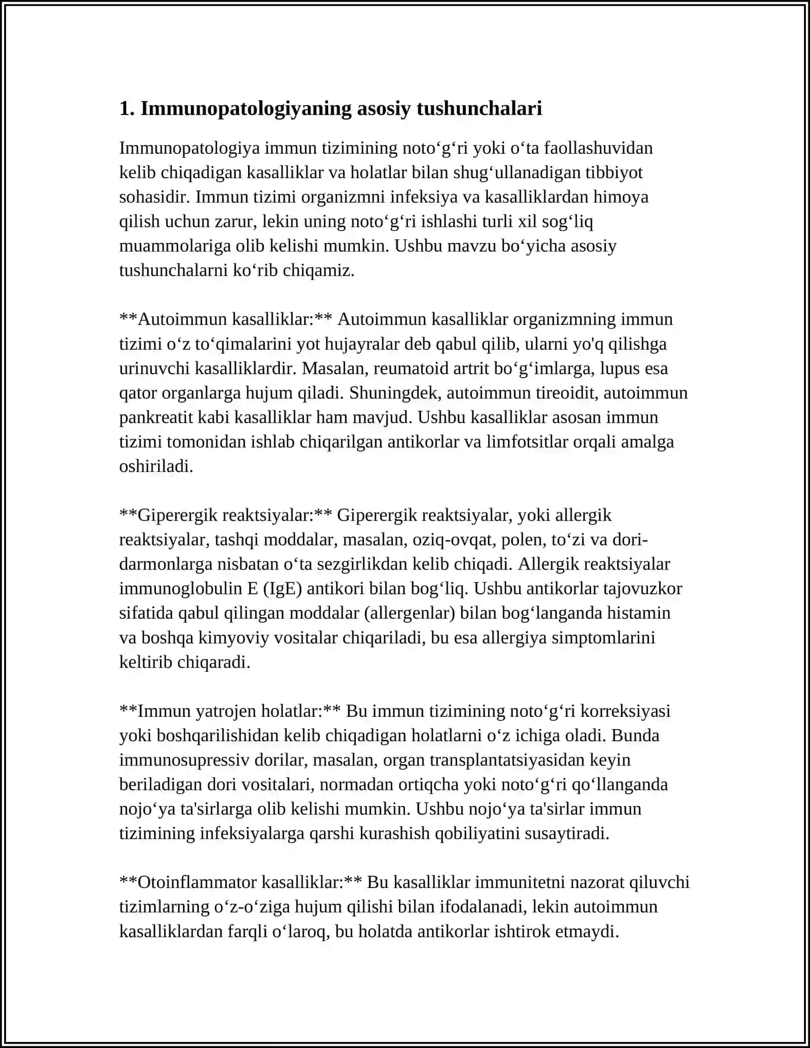 IMMUNOPATOLOGIYA, O‘SMA HUJAYRALARINI KELIB CHIQISHDAGI AHAMIYATI. IMMUN TANQISLIKLARDA OPPORTUNISTIK INFEKSIYALAR BOSHQARILISHINING MOLEKULYAR MEXANIZMI 3