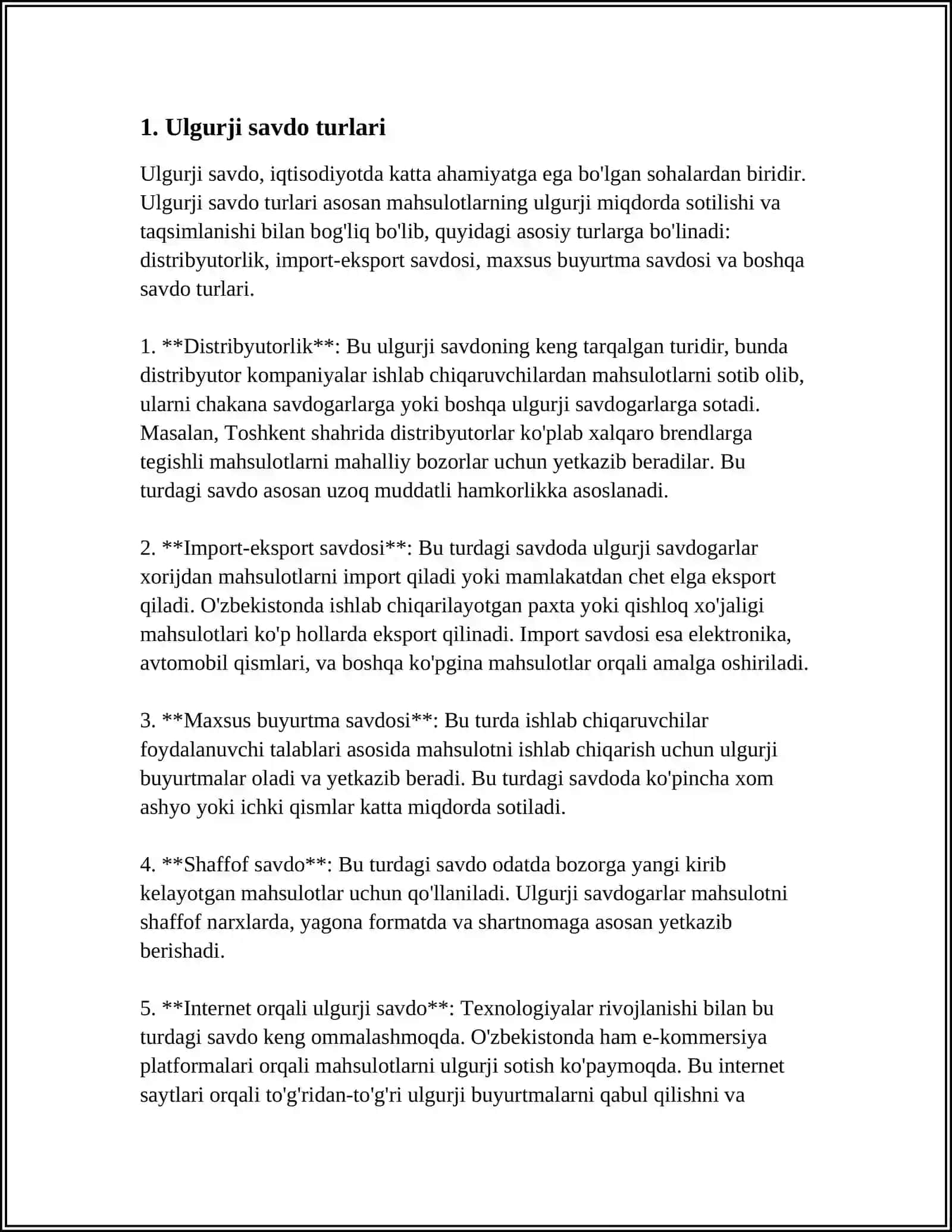 SAVDO TURLARI. ULGURJI VA CHAKANA SAVDO 3