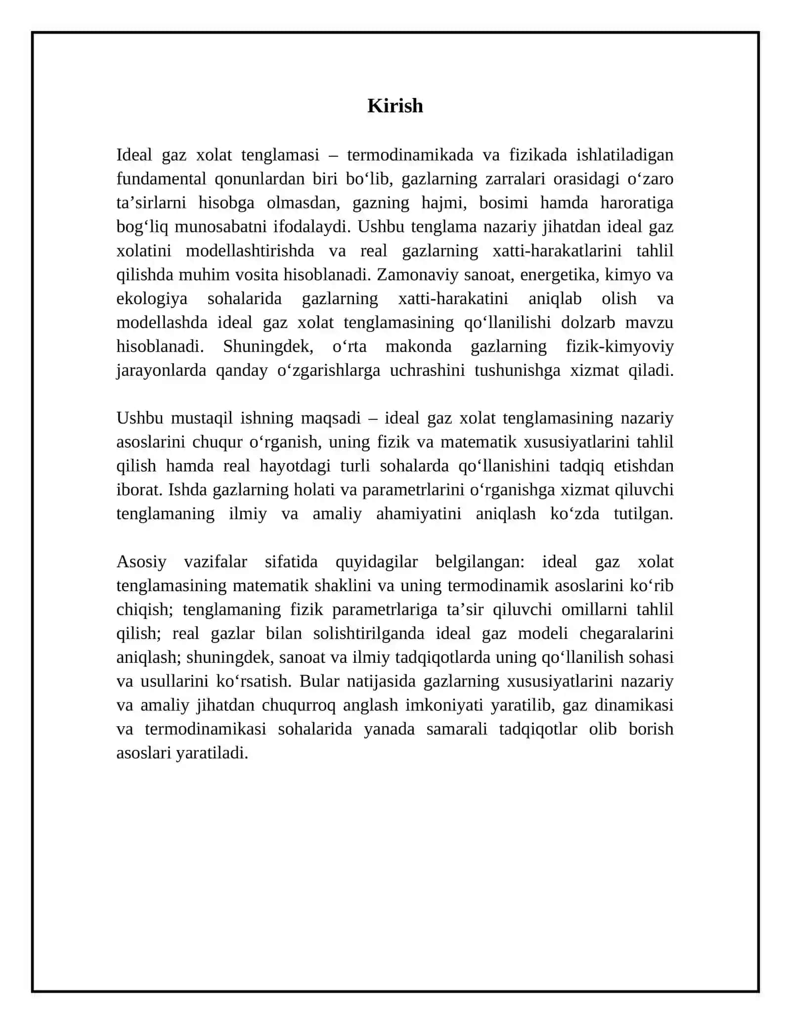 Ideal gaz xolat tenglamasi va uning qullanilishi 3