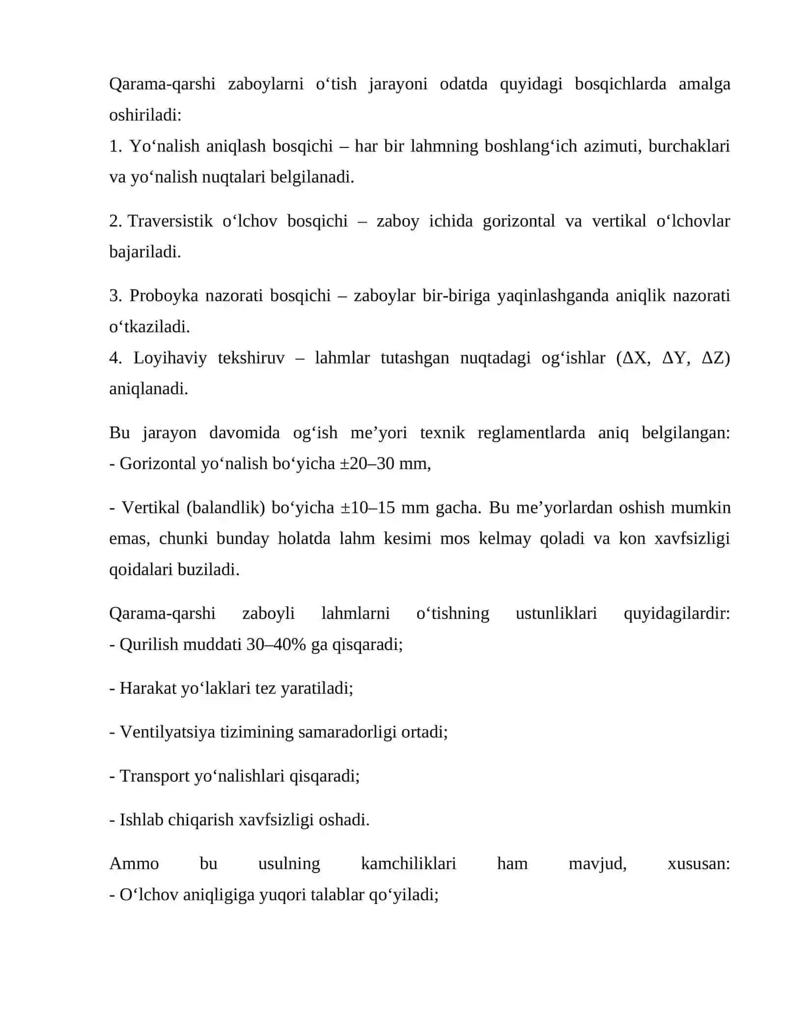 Qarama-qarshi zaboyli kon lahmlarini o‘tishda marksheyderlik ishlari 3