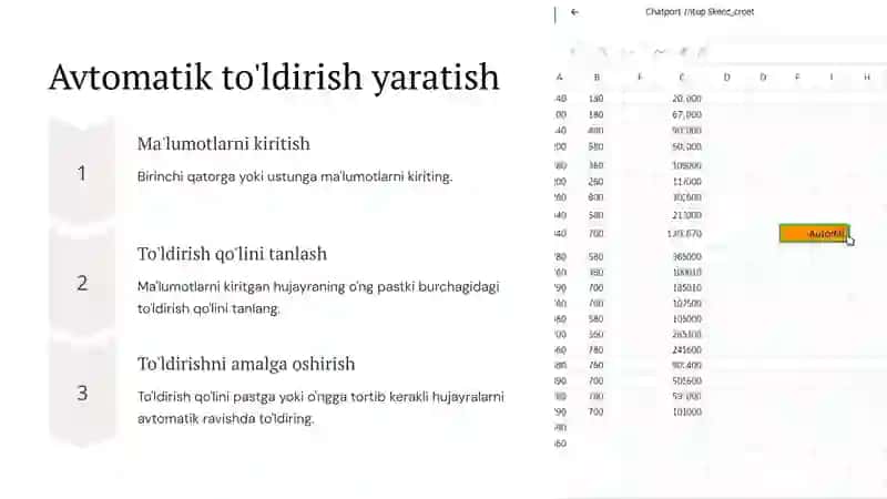 Excel dasturida avtoto'ldirishlar va avtohisoblashlar 3