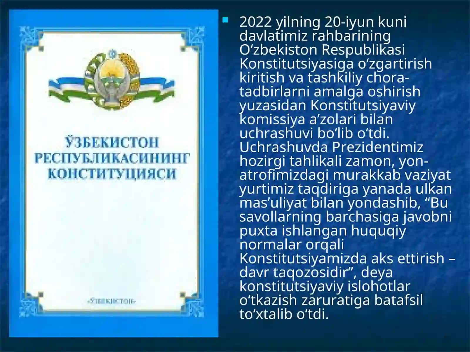 Miranda qoidasining O'zbekiston Konstitutsiyasida mustahkamlanishi va ahamiyati..ppt 3