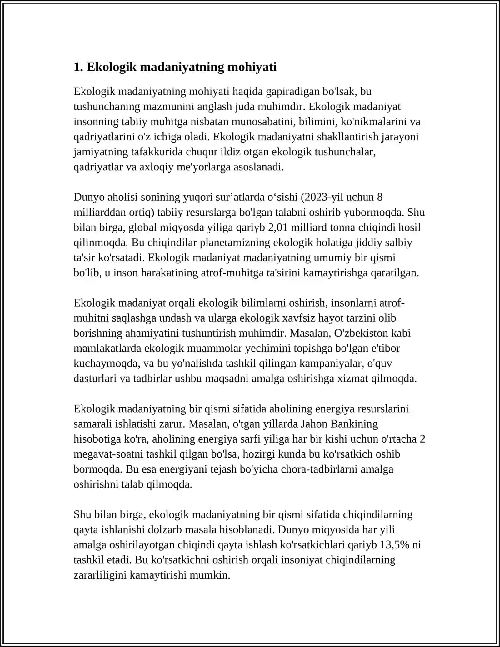 EKOLOGIK MADANIYAT FANINING OB’EKTI, PREDMETI VA FUNKSIYALARI 3