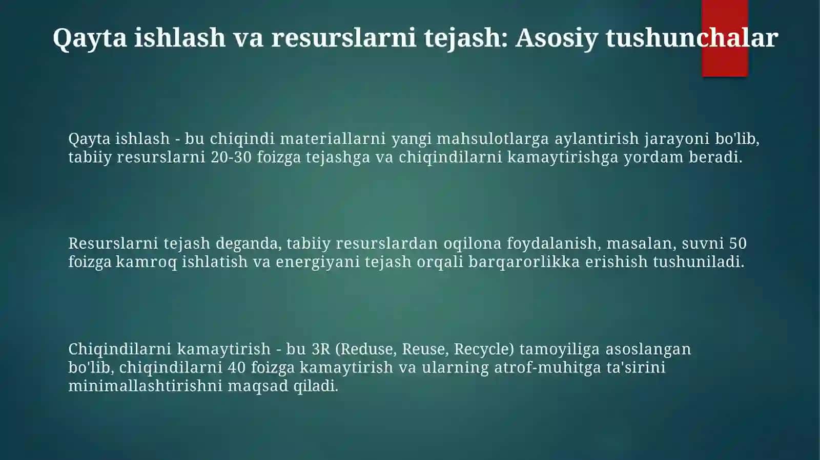 Qaytaishlash varesurslarni tejash 3