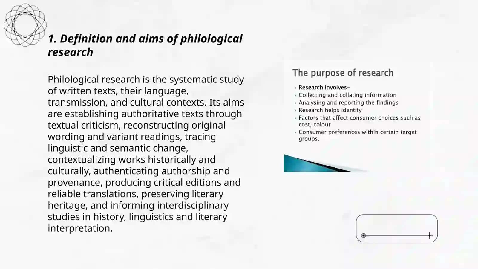 Goals and tasks of philological research; subject matter and object 3