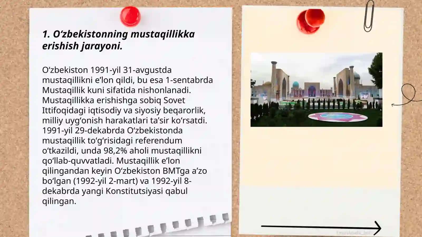 Mustaqil Oʻzbekiston Respublikasi tashkil topishinng tarixiy ahamiyati. Oʻzbekistonning oʻziga xos istiqlol va taraqqiyot yoʻli 3