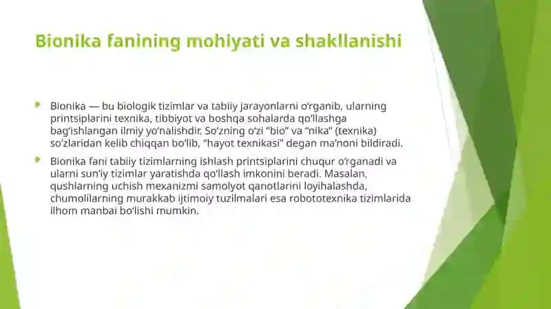 Bionika asoslari va uning inson hayotidagi o‘rni 3