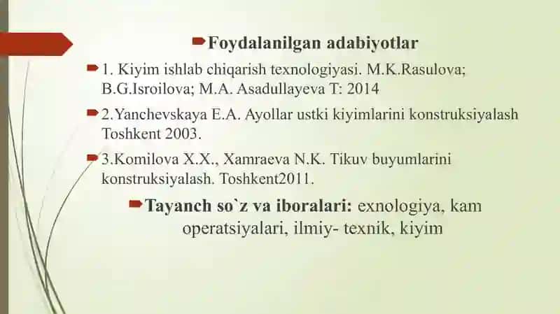 ”Tikuv buyumlari texnologiyasi” faniga kirish 3