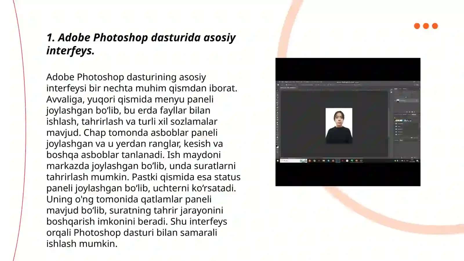 Adobe Photoashop dasturida rasimlarni taxrirlash.Adobe photoshop dasturida matin yaratish 3