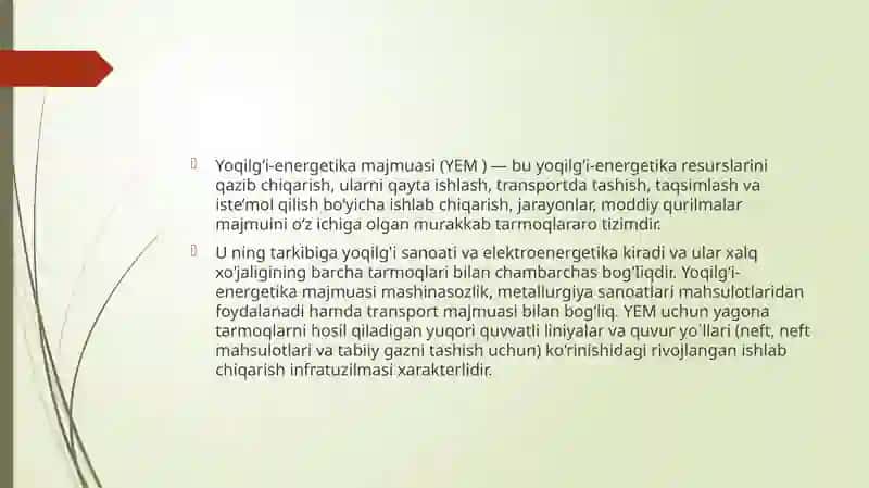 Yoqilg`i energetika majmui va uning infratuzilma iqtisodiyotidagi roli 3