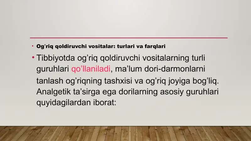 Analgeziya qiladigan vositalar. Uxlatadigan vositalar 3