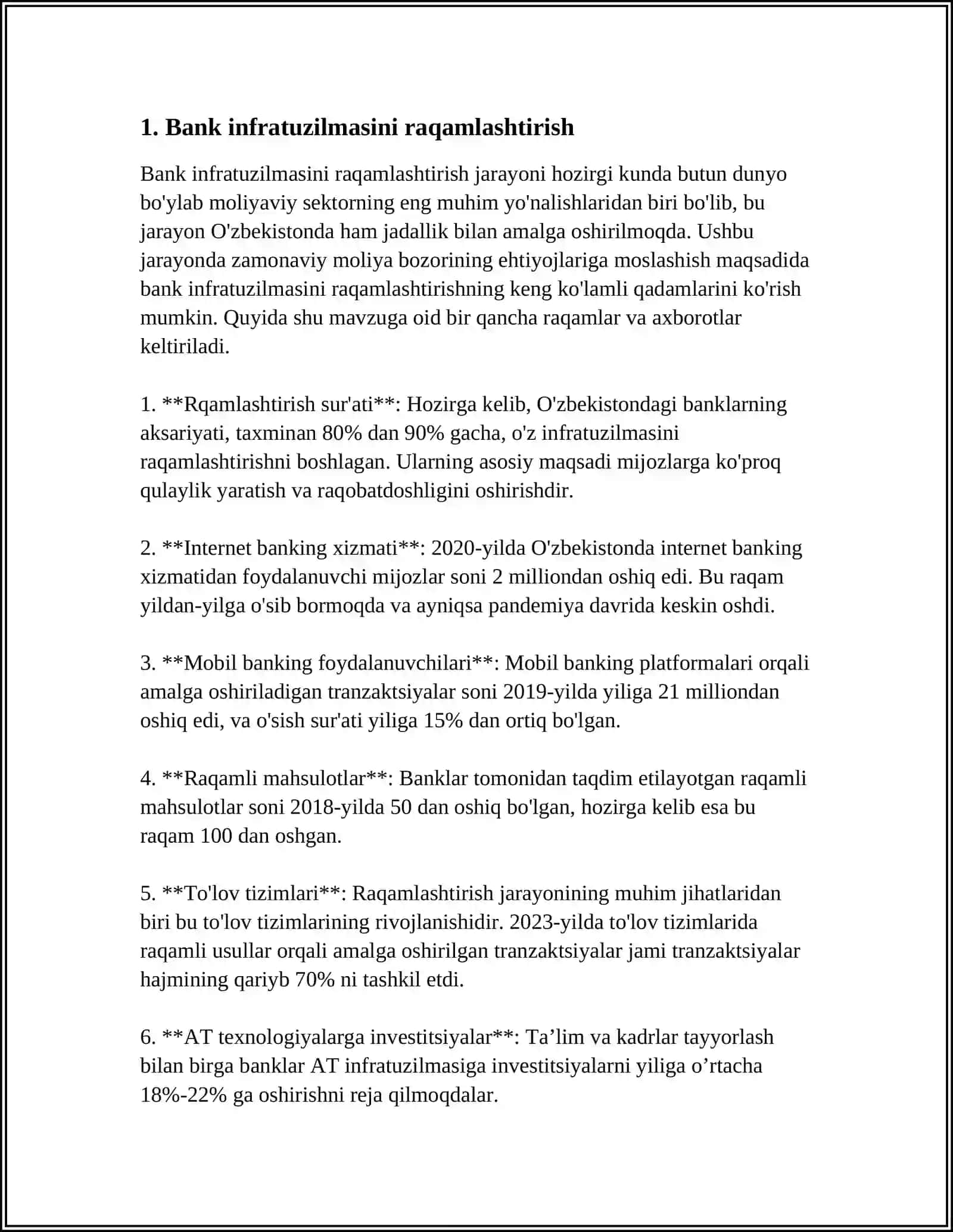 O'zbekistonda bank sektorini raqamlashtirish samaradorligi 3