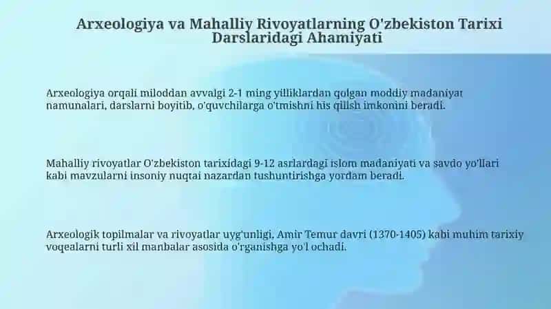 O'zbekiston tarixi darslarida arxeologiya va mahalliy o'lka materiallaridan foydalanish 3