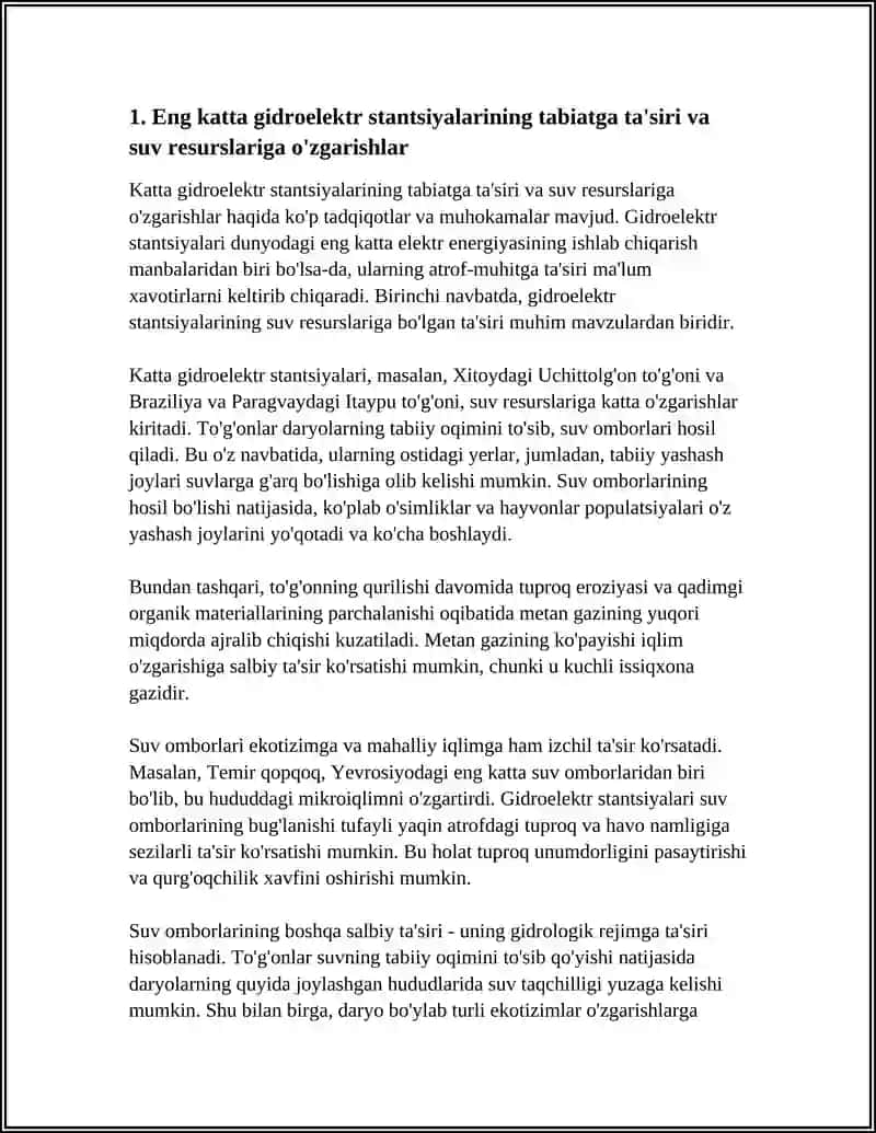 Eng katta gidroelektr stantsiyalarining tabiatga ta'siri va suv resurslariga o'zgarishlar 3