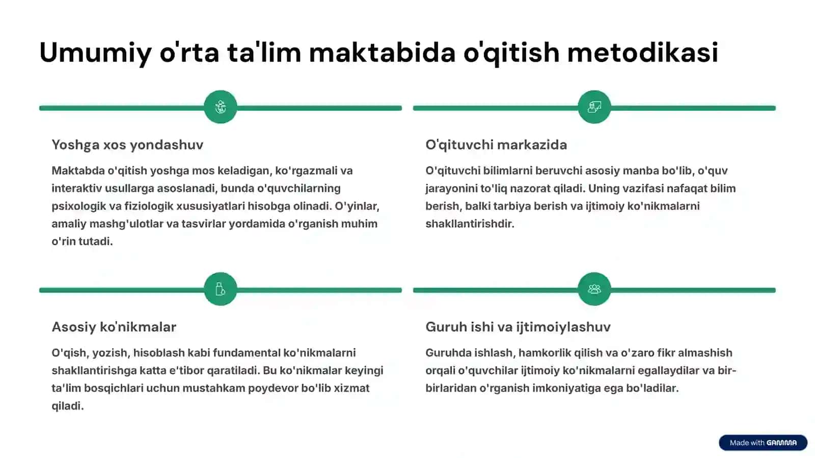 Ta'lim bosqichlarida o'qitish metodikasi Qiyosiy tahlil 3