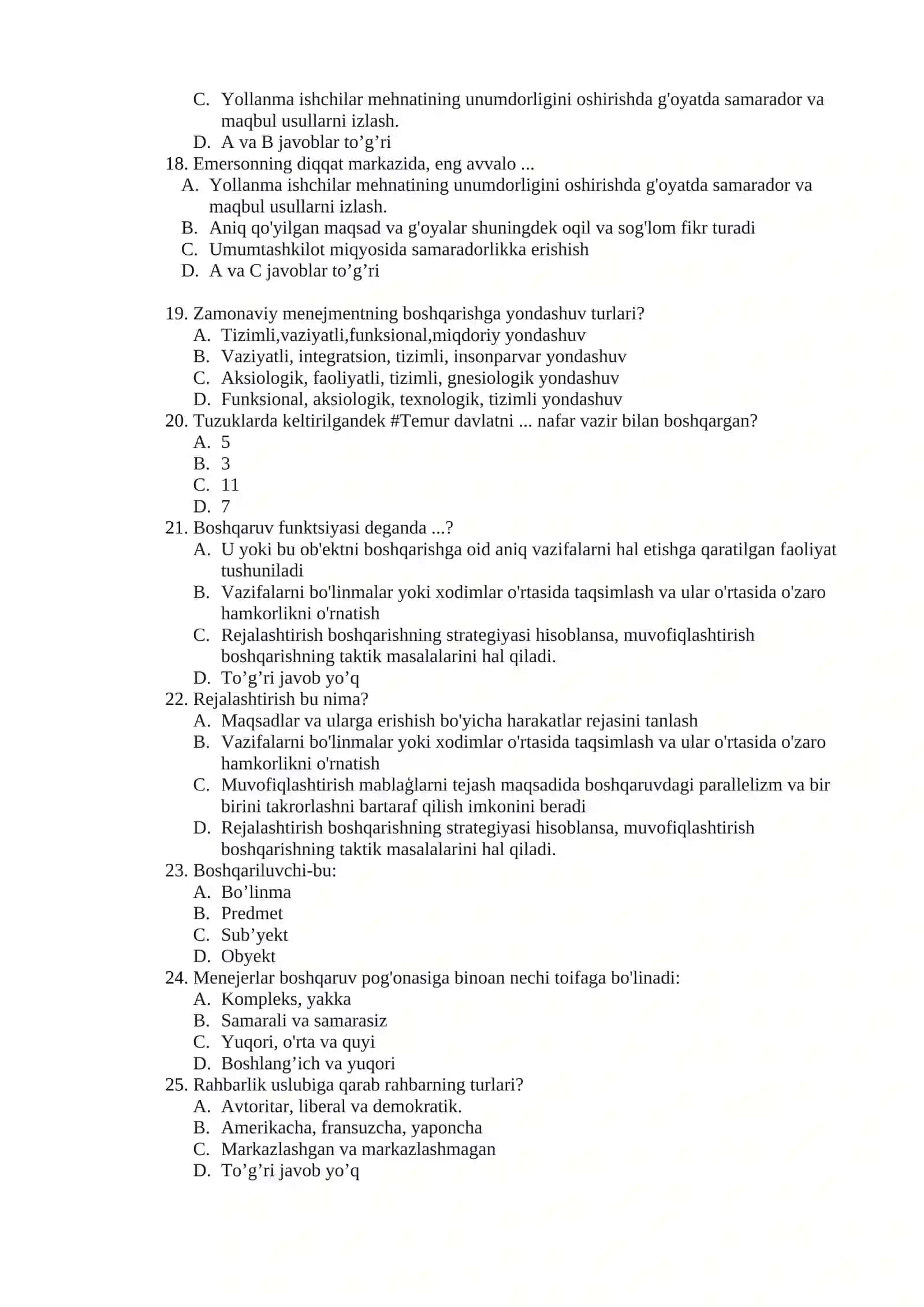 Boshlang’ich Ta’lim Menejmenti Umumiy Test Savollari 3
