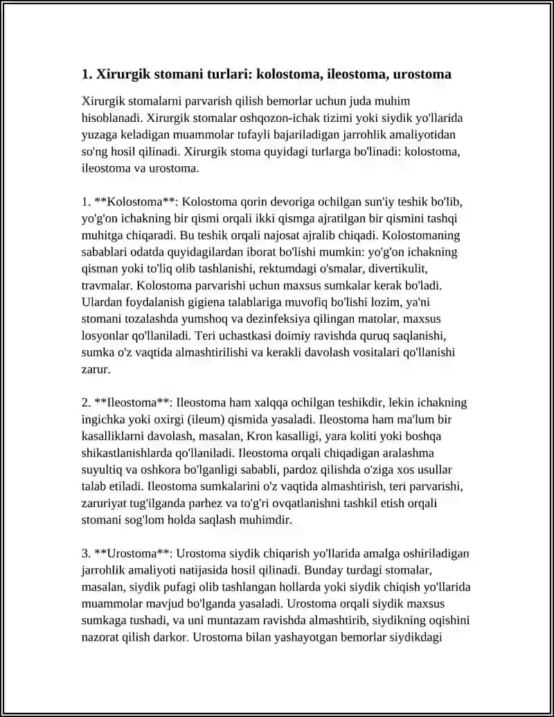 XIRURGIK STOMANI PARVARISH QILISH 3