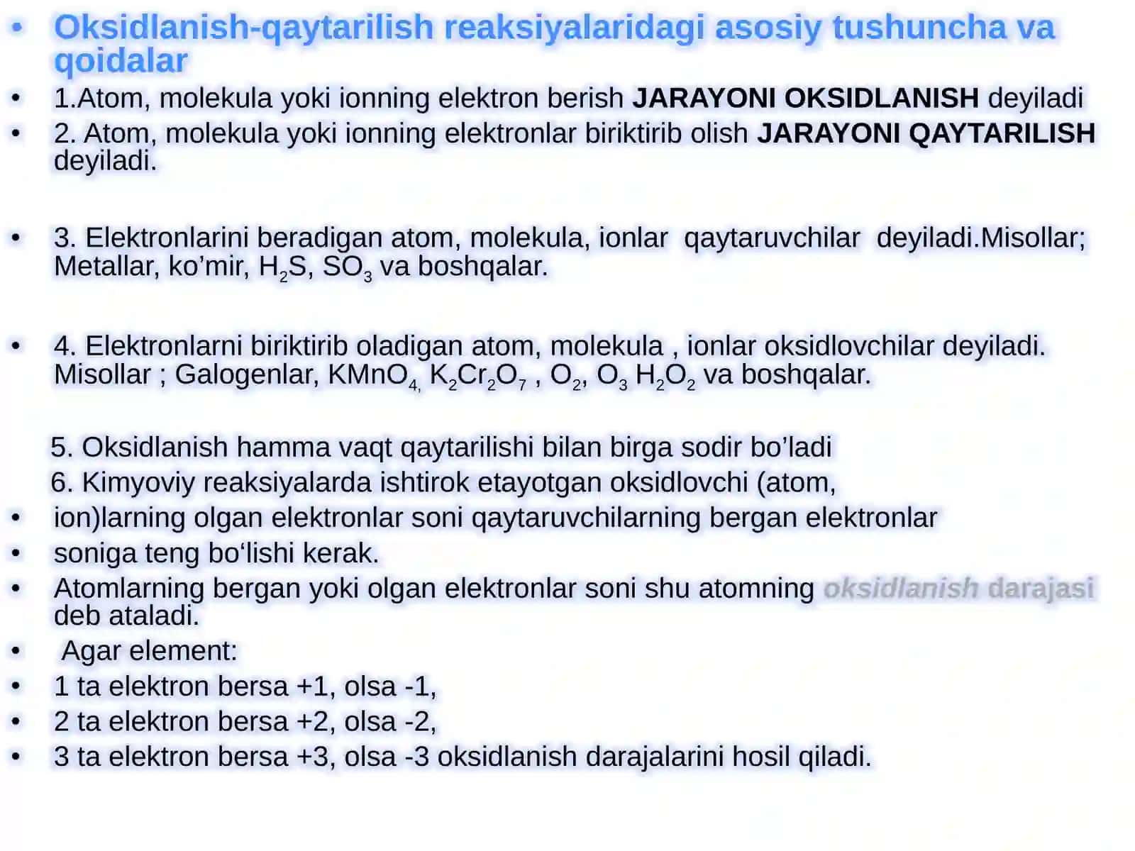 Oksidlanish qaytarilish reaksiyalarini eritma muhitiga bog'liqligi 3