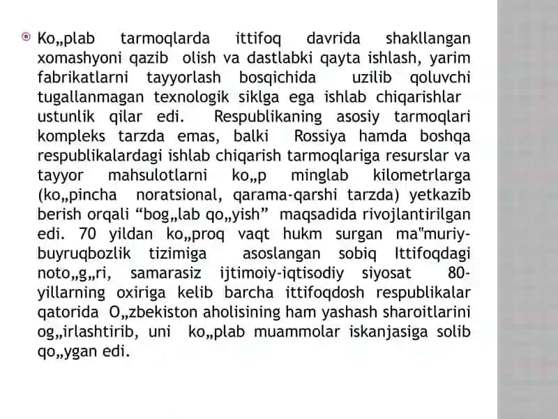 Mustaqil O’zbekiston Respublikasining tashkil topishi va uning tarixiy ahamiyati. O’zbekistonning o’ziga xos istiqlol va taraqqiyot yo’li 3