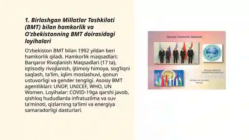 O‘zbekistonning xalqaro tashkilotlar bilan hamkorlik aloqalari 3