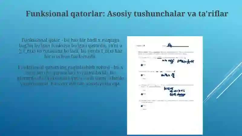 Funksional qatorlar. Darajali qator va uning yaqinlashish radiusi. Teylor qatori 3