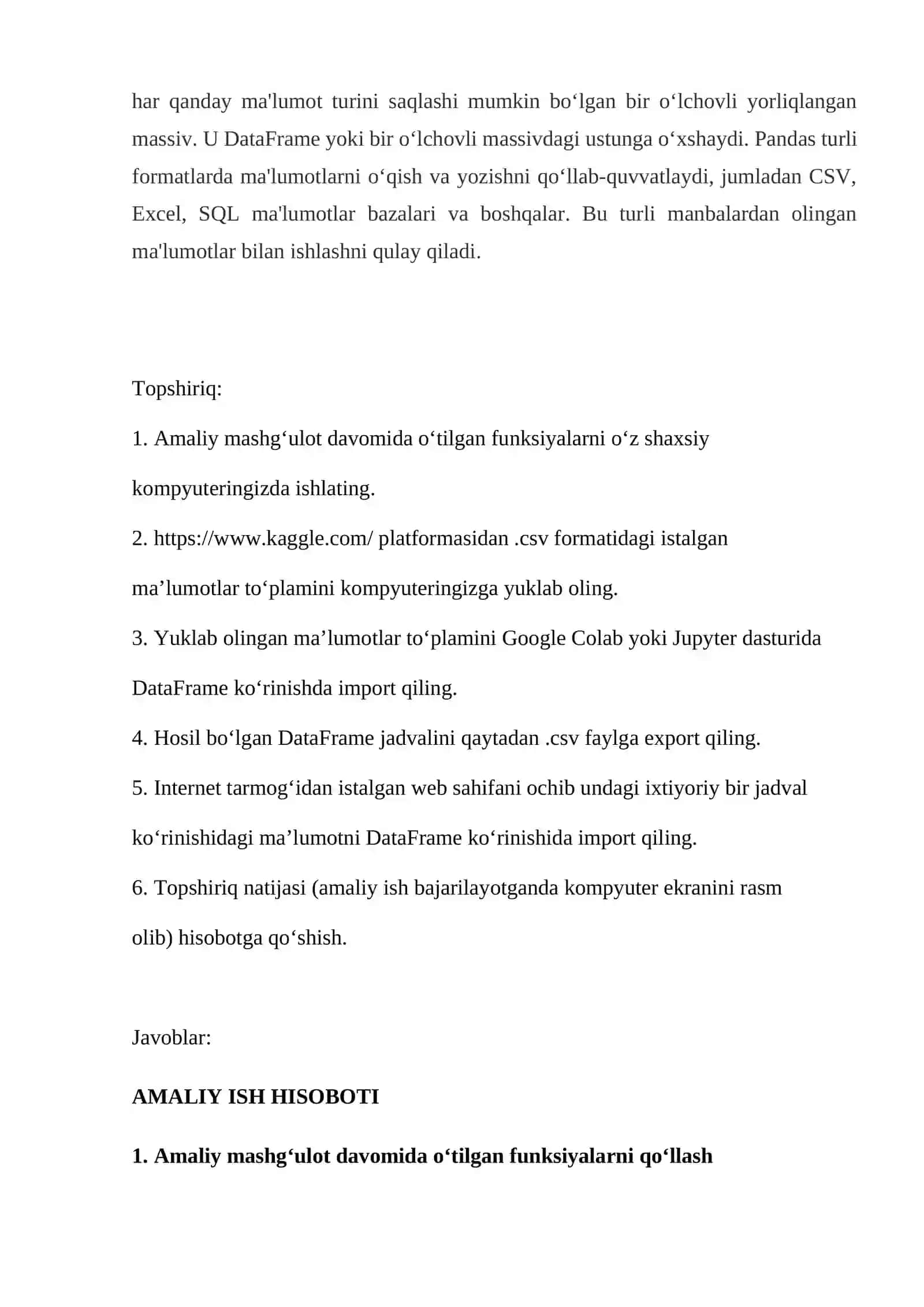 MA’LUMOTLARNI YUKLAB OLISH. MA’LUMOTLARNI IMPORT VA EKSPORT QILISH USULLARI (PANDAS, IMPORTDATA) 3