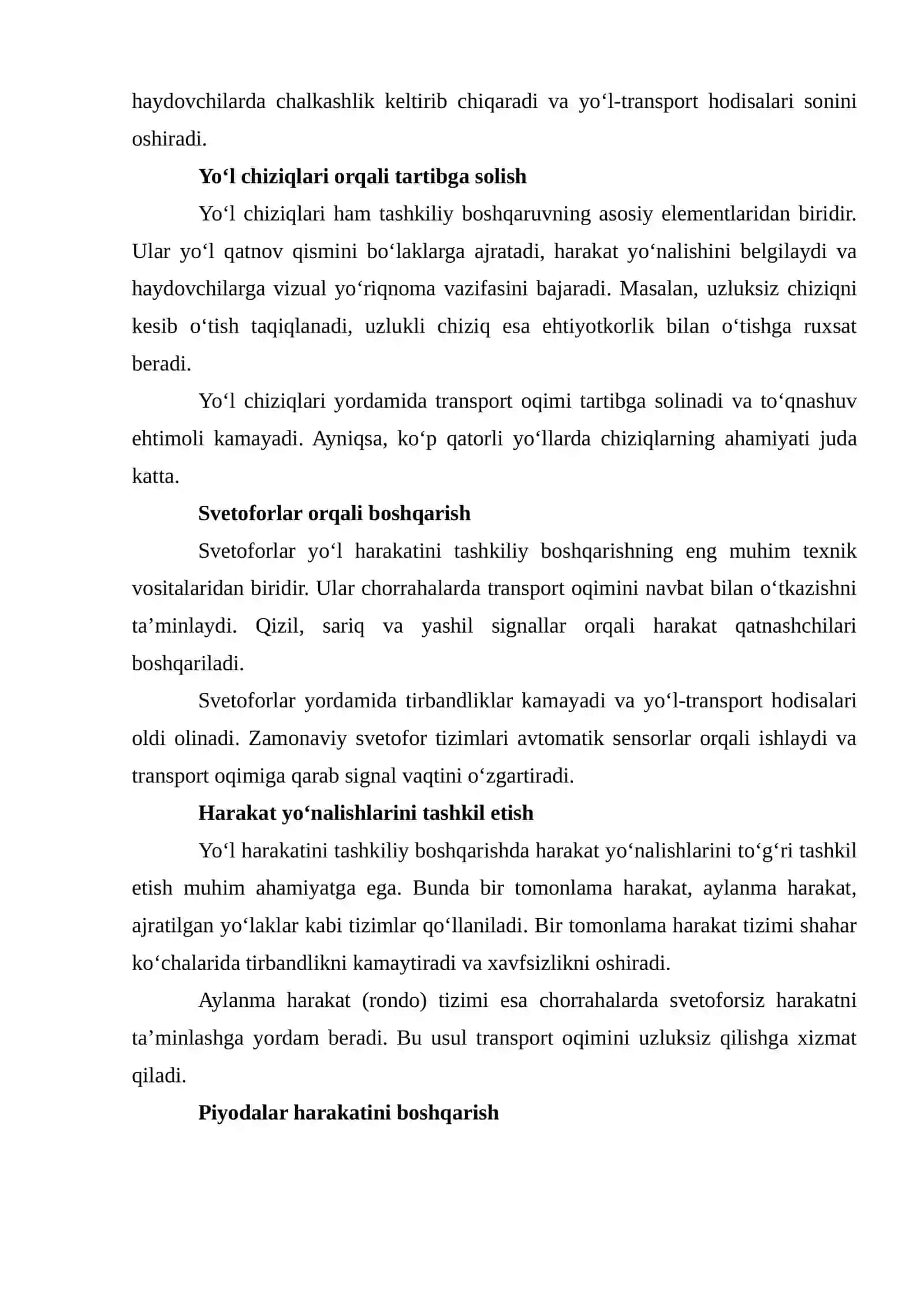 Yo'l harakatini boshqarish usullari 3