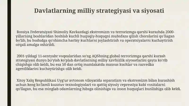 Dunyo hamjamiyatining ekstremizm va terrorizmga qarshi kurash tajribasi 3