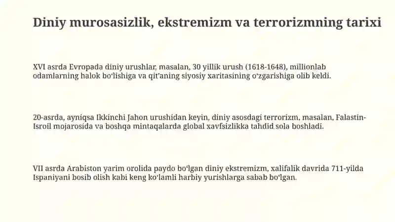Diniy murosasizlik, ekstremizm va terrorizmning tarixi 3